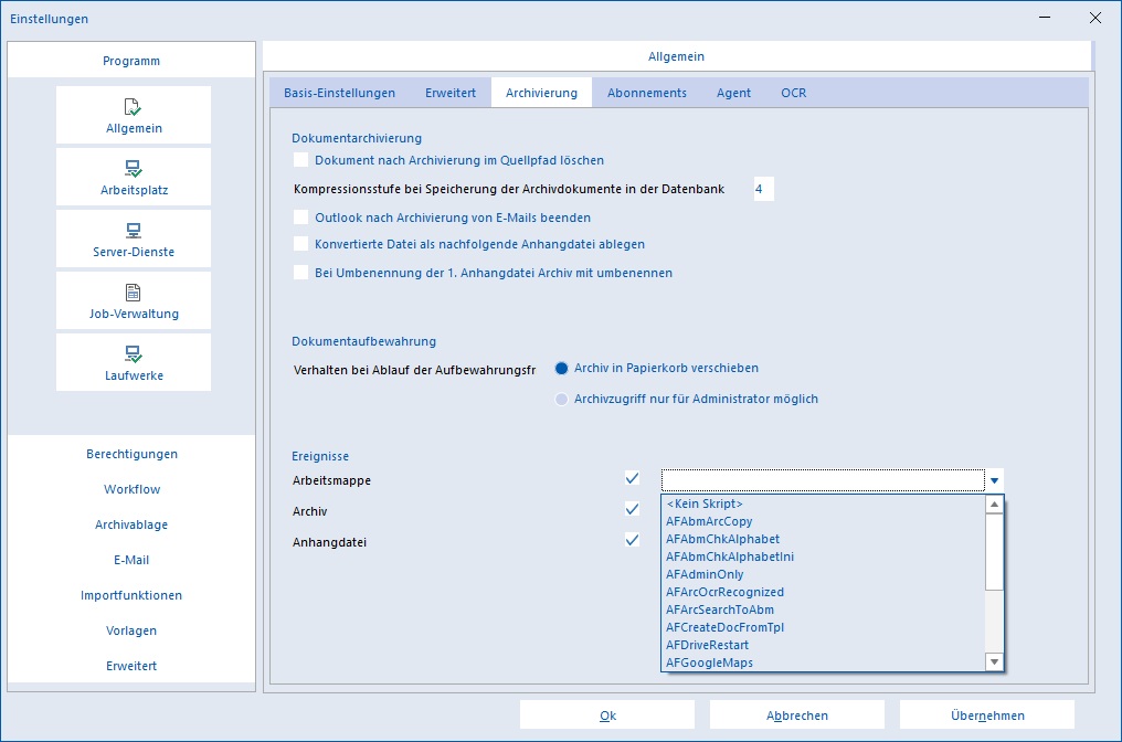 Einstellungen Programm Allgemein